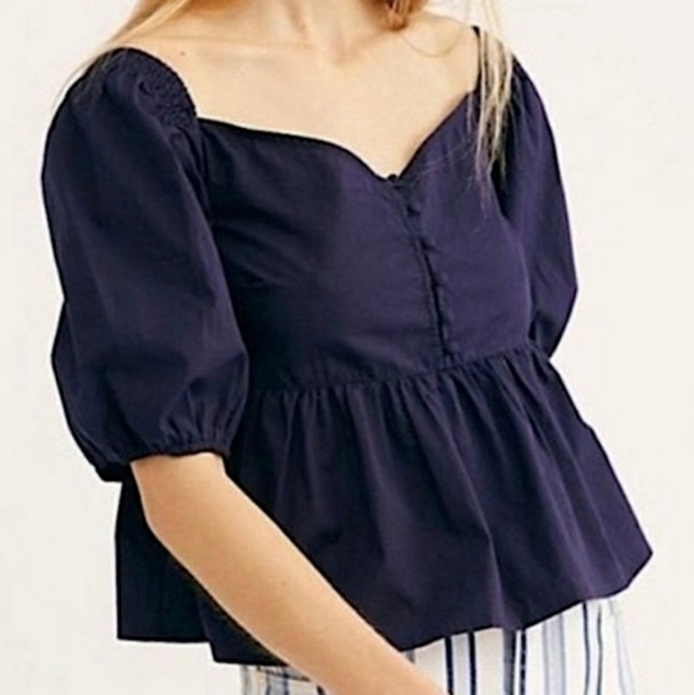 Free People Veronica off shoulder puff sleeve poplin crop blouse, small